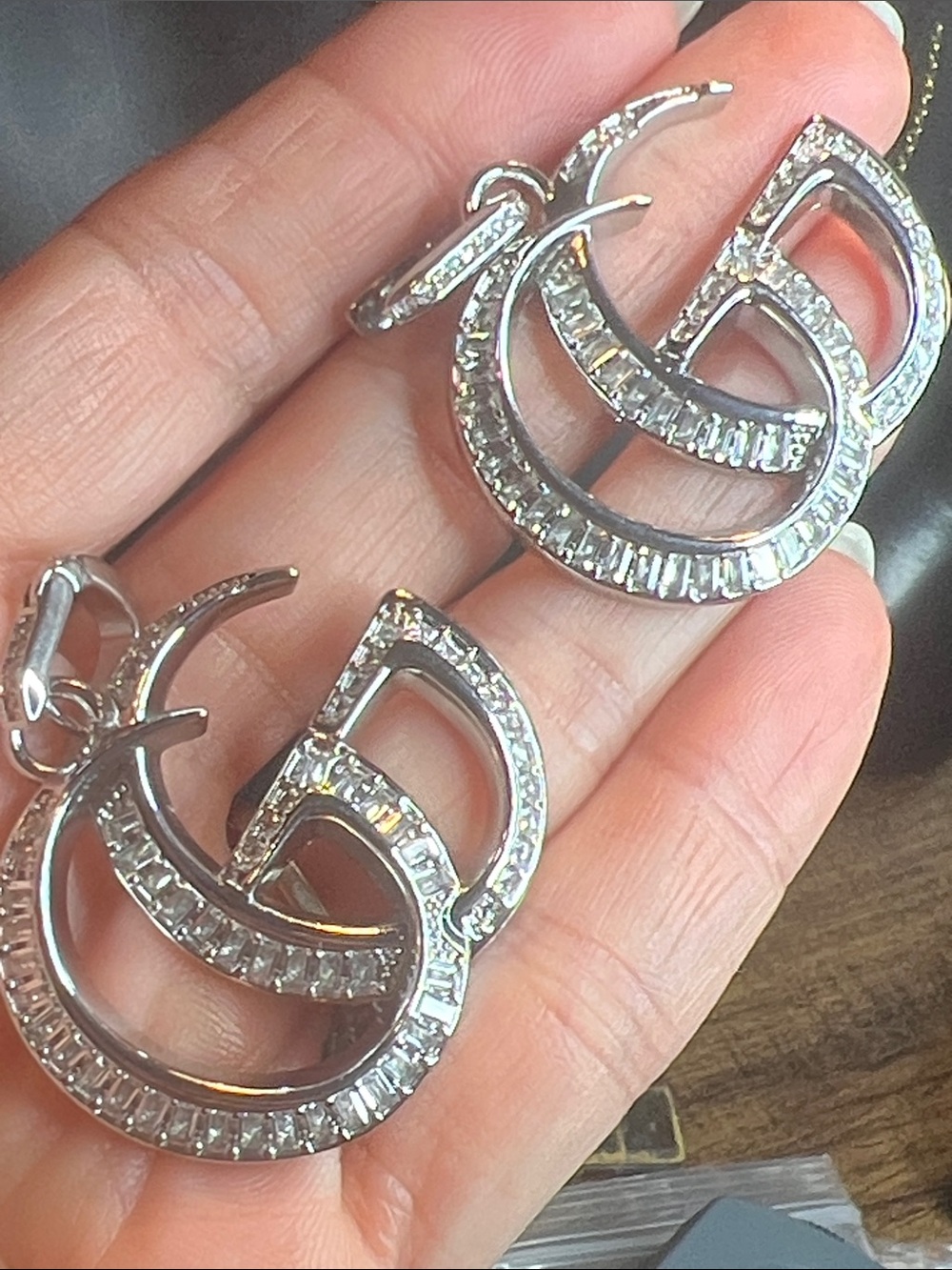 Rhinestone-Accented Silver Drop Earrings